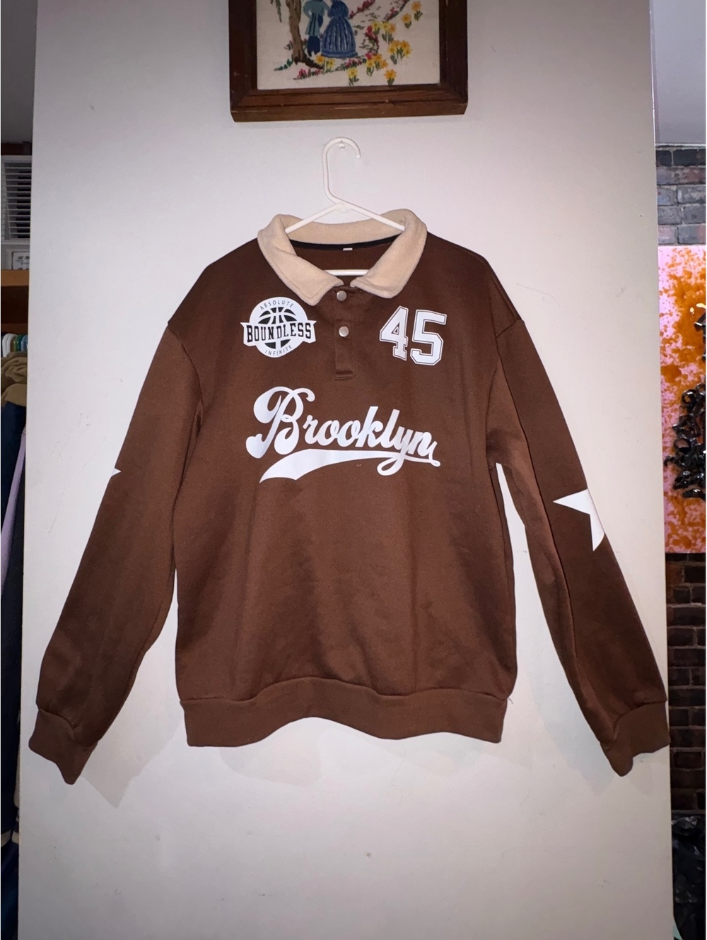 Boundless Brown Brooklyn Pullover Sweatshirt with Star Details Size L